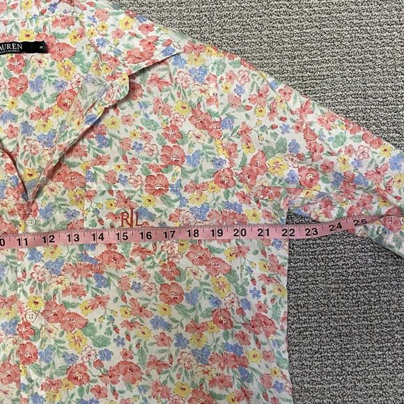 Lauren Ralph Lauren Shirt Womens M Button Down Floral EmbroideredLogo 3/4 Sleeve - Picture 6 of 10